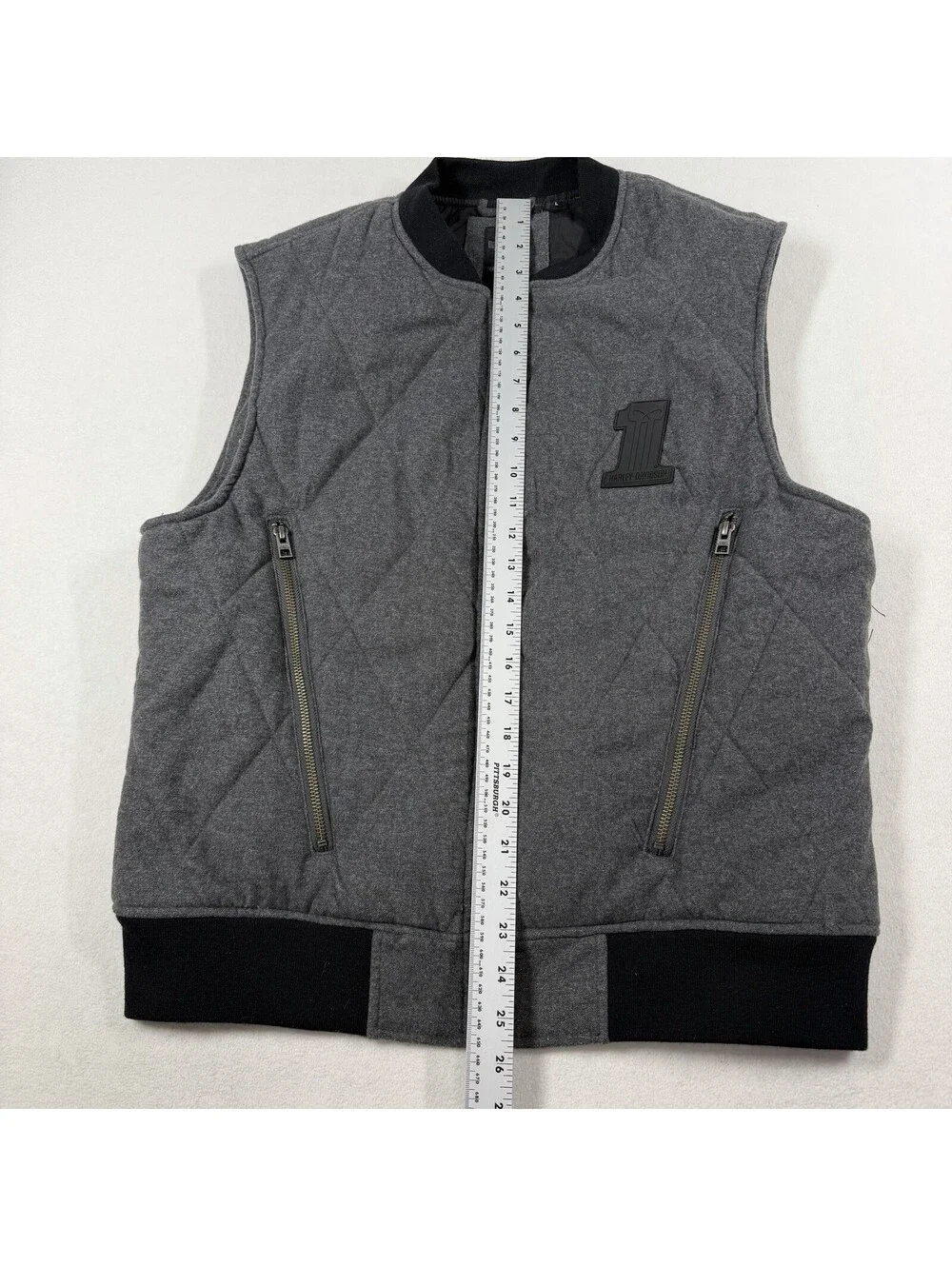 Harley Davidson Mens Sz L Gray Insulated Quilted Zip Vest Riding #1 Sleeveless